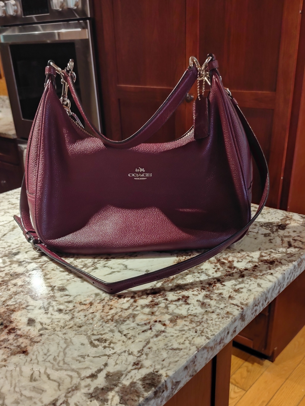 Coach Pebbled Leather Shoulder Bag in Wine